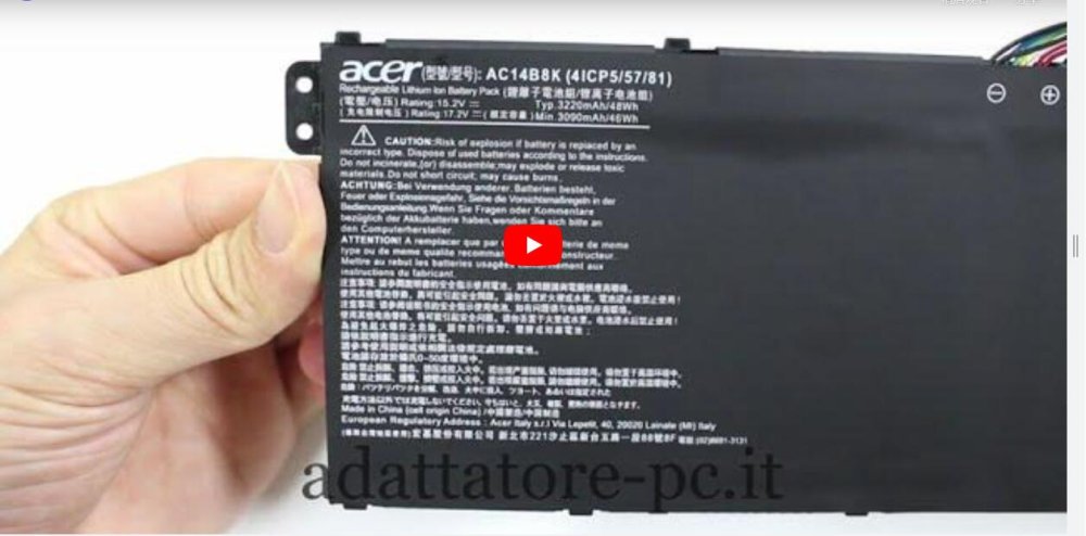 Originale Acer AC14B8K Batteria 48Wh 3220mAh 4-Cell