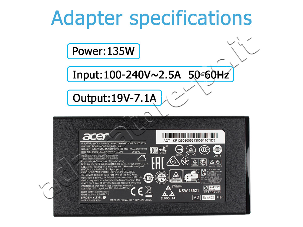 135W Acer Nitro AN515-57-710X(UN.QEQTA.001) Alimentatore + Cavo