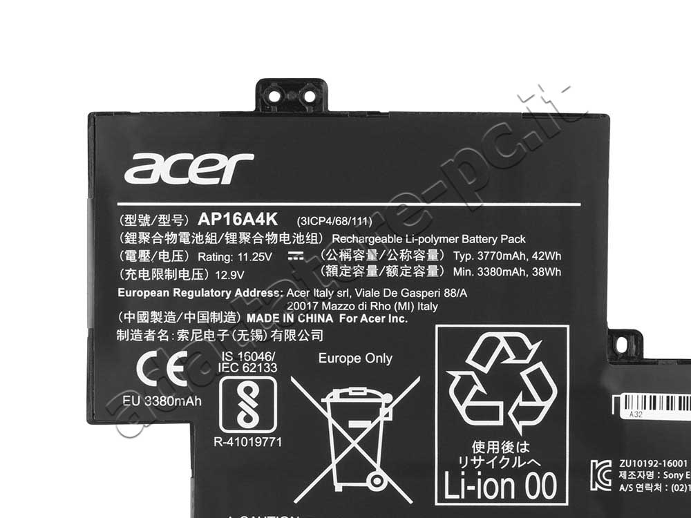 Originale Acer 3ICP4/68/111 Batteria 42Wh 3770mAh 3-Cell