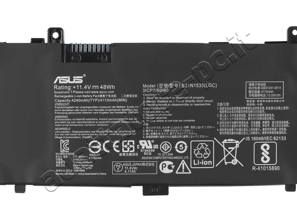 Originale 4110mAh 48Wh 3 Cell Batteria per Asus B31N1535