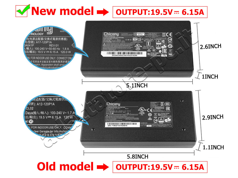 120W MSI GE62 6QC-016NE Alimentatore Adattatore + Cavo