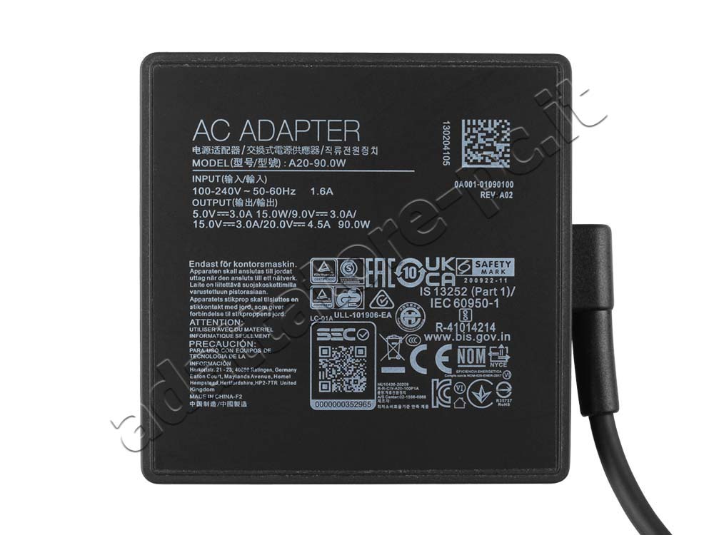 90W USB-C HP 2LN85AA 2LN85AA#ABA Adattatore + Cavo Libero