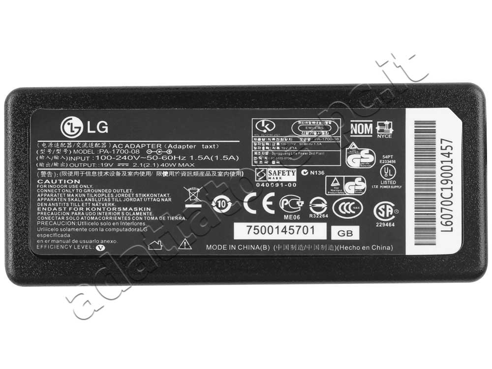 Originale Alimentatore Adattatore LG 19040G 40W + Cavo Libero