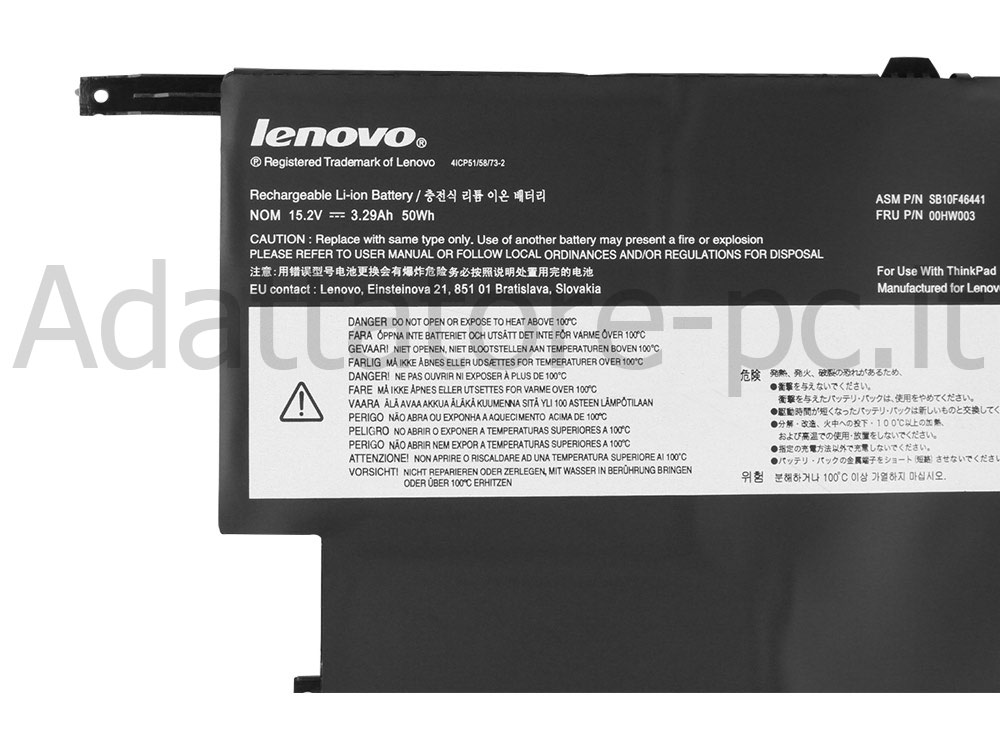 Lenovo SB10F46441 00HW003 Batteria 50Whr