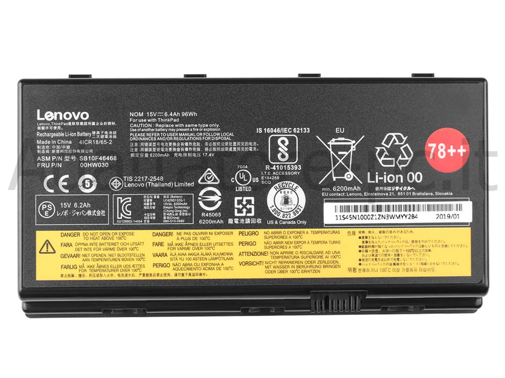 Originale Lenovo 00HW030 Batteria 96Wh 6400mAh