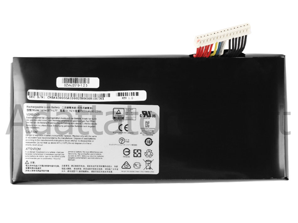 83.5Whr 9 Cell 7500mAh Batteria MSI GT72 Dominator Pro G-1438-32