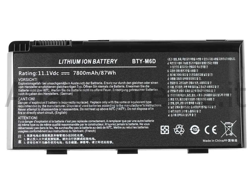 87Wh 7800mah 9-Cell Schenker XMG P512 Pro Batteria