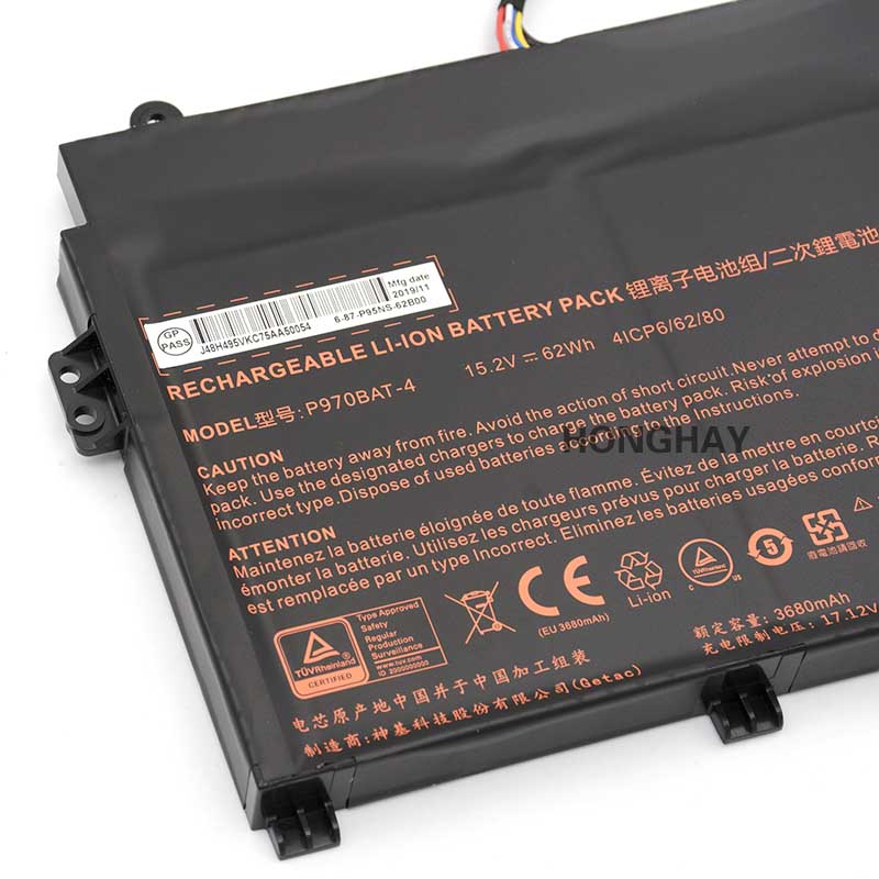 3680mAh 62Wh 4-Cell Clevo P970RN P960EF Batteria