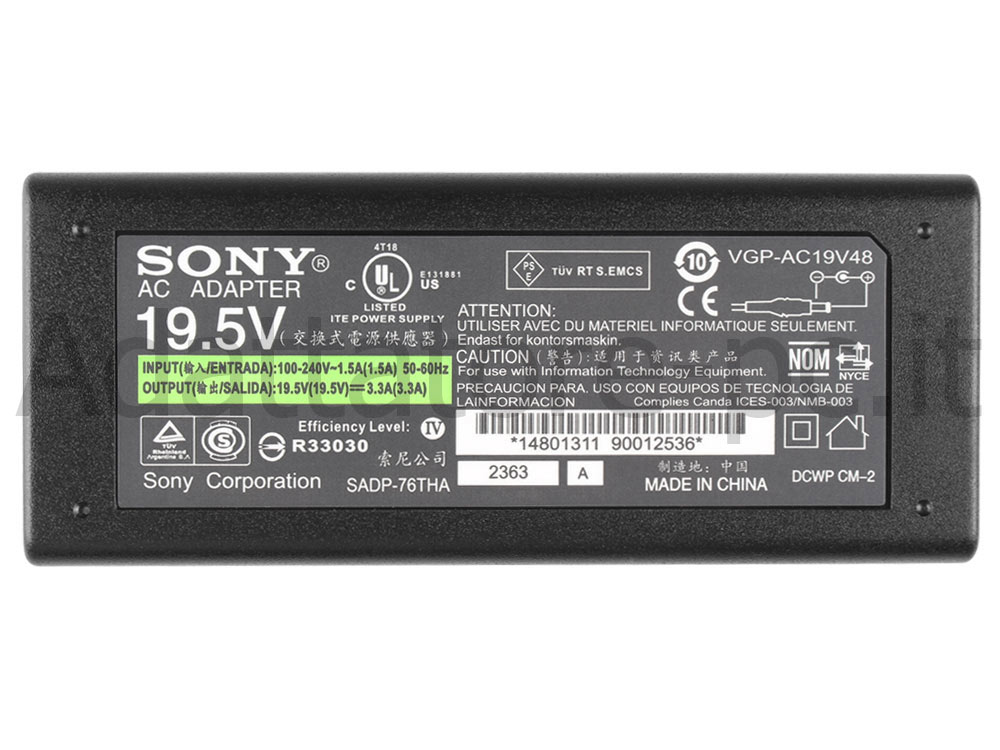 Alimentatore Adattatore Caricabatterie Sony ADP-65UH F 65W