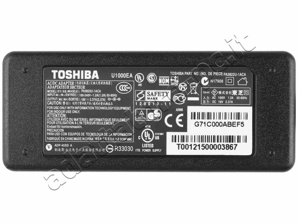 Alimentatore Adattatore Caricabatterie Toshiba Portege Z10t-A1111 45W