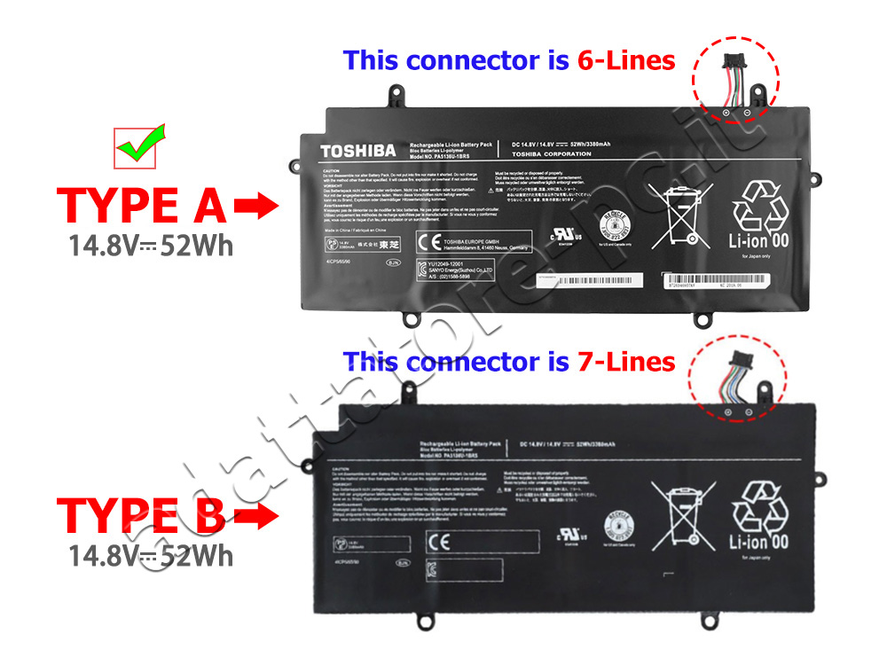 Toshiba Portege Z30-ABT1300 Z30-A-136 Z30T-A1310 Batteria 52Whr