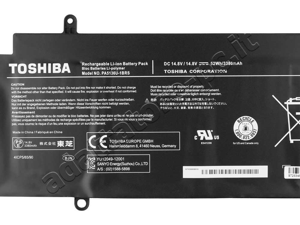 Toshiba Portege Z30-ABT1300 Z30-A-136 Z30T-A1310 Batteria 52Whr